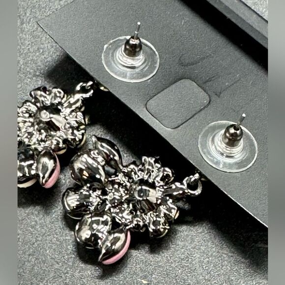 INC Silver Tone Crystal Flower Post Earnings W/ Drop Dangle Crystal Flower - Picture 7 of 8